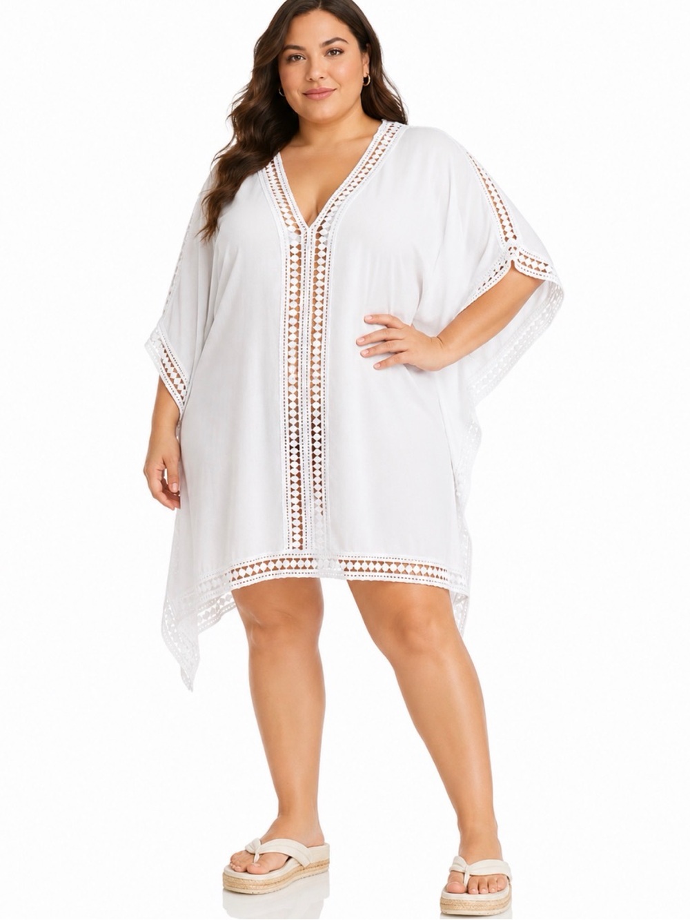 Tommy Bahama Women's Lace Trim Tunic Swim Cover-Up White Size XL/16  NEW